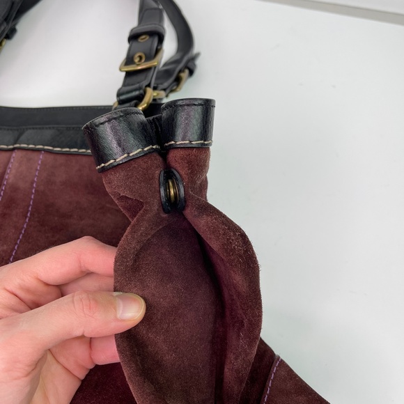 Coach Hamptons Purple Maroon Suede Leather Satchel Purse Handbag Large - Picture 5 of 13